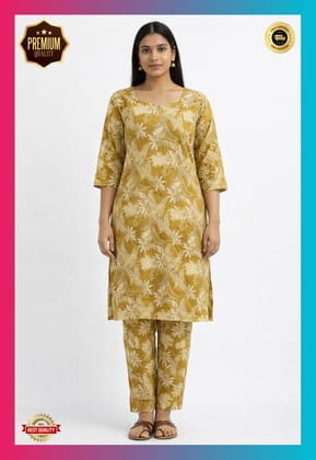 Women Cotton Printed Straight Kurti Pant Set | Floral Printed Kurta with Pant | Casual Daily Wear Ethnic Kurti Set for Women