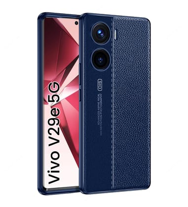 Vegan Leather Rugged Flexible TPU Series Shockproof Armor Back Cover for Vivo V29e 5G, 6.78 inch, Blue