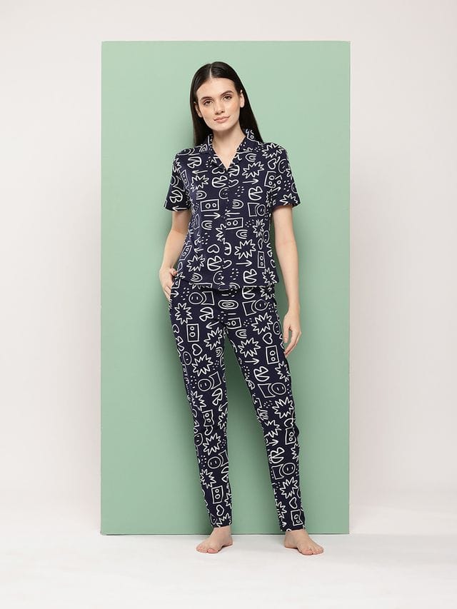 Leading Lady Women's Printed Cotton Night Suit with Pyjama