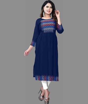 HAYA - Navy Blue Rayon Women's Straight Kurti ( Pack of 1 )