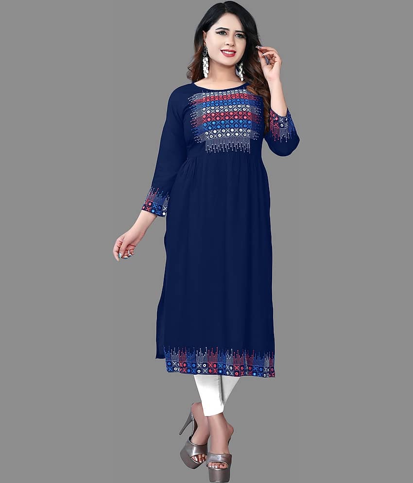 HAYA - Navy Blue Rayon Women's Straight Kurti ( Pack of 1 )