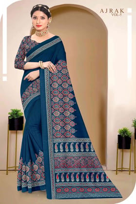 Ajrakh Print Satin silk saree