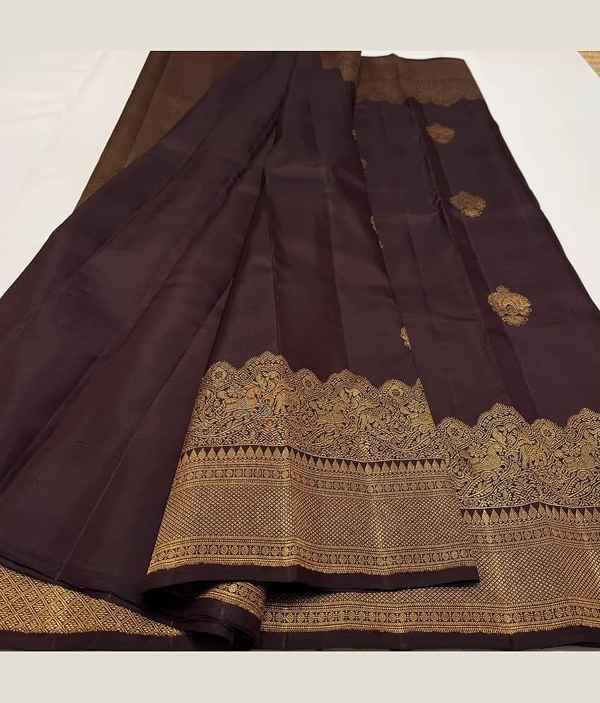 fab woven Art Silk Woven Design Banarasi saree With Unstitched Blouse Piece ( Coffee )