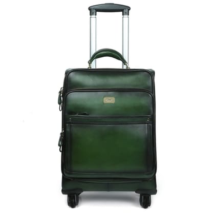 Green Quad Wheel Leather Strolley Travel Bag By Brune & Bareskin-FS