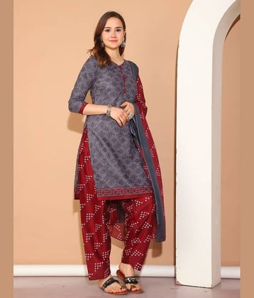 Rajnandini Women Cotton Blend Printed Straight Kurti With Patiala Salwar ( Grey )