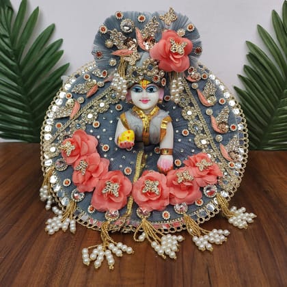 Grey Heavy Dress for laddu gopal ji with pagdi-0