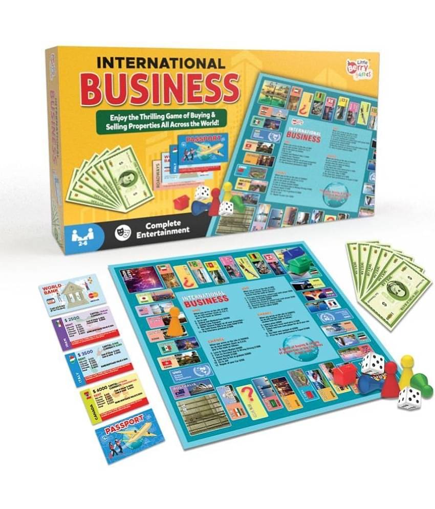 International Business Board Game for Kids & Adults - Business Game Set for Adults, Kids & Family - 14”x14” Foldable Game Board Big Size with & Property Cards - Fun Game Board Game Travelling Game Strategy Games for Boys, Girls