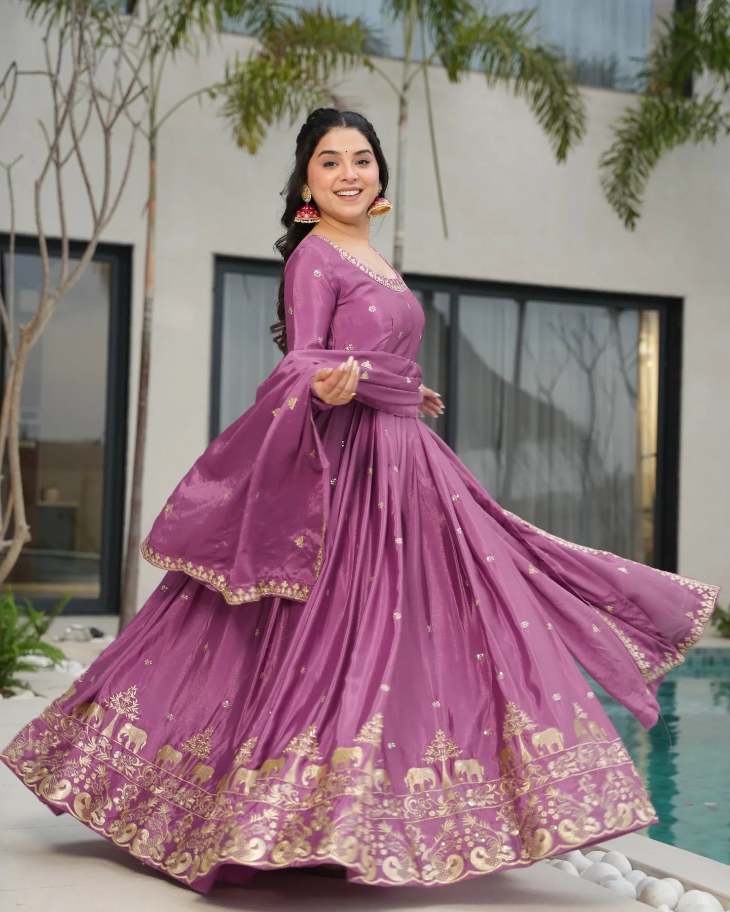 Chinon Embroidered New Latest Designer Trendy Gown-M