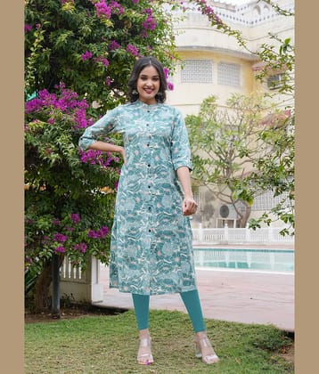 Vbuyz Rayon Printed Front Slit Women's Kurti - Blue ( Pack of 1 )