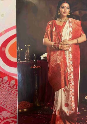 Bengali Red & White Saree