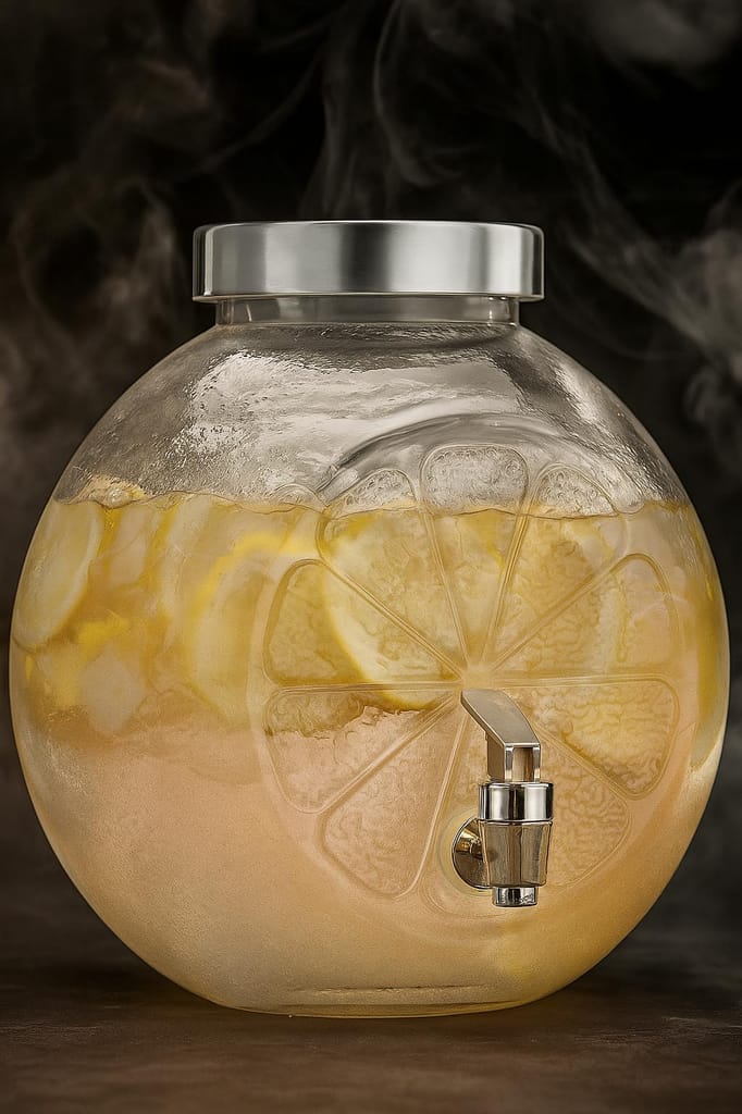 Round Glass Water & Juice Tank | 5000 ML | Dispenser with lid and Tap | Glass Pitcher for Beer, Cocktails, Juice, Cold Drinks and Detox Water | Set of 1