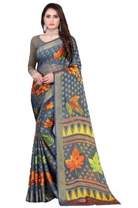 Women's Viscose Rayon Printed Saree with Unstitched Blouse (Grey)