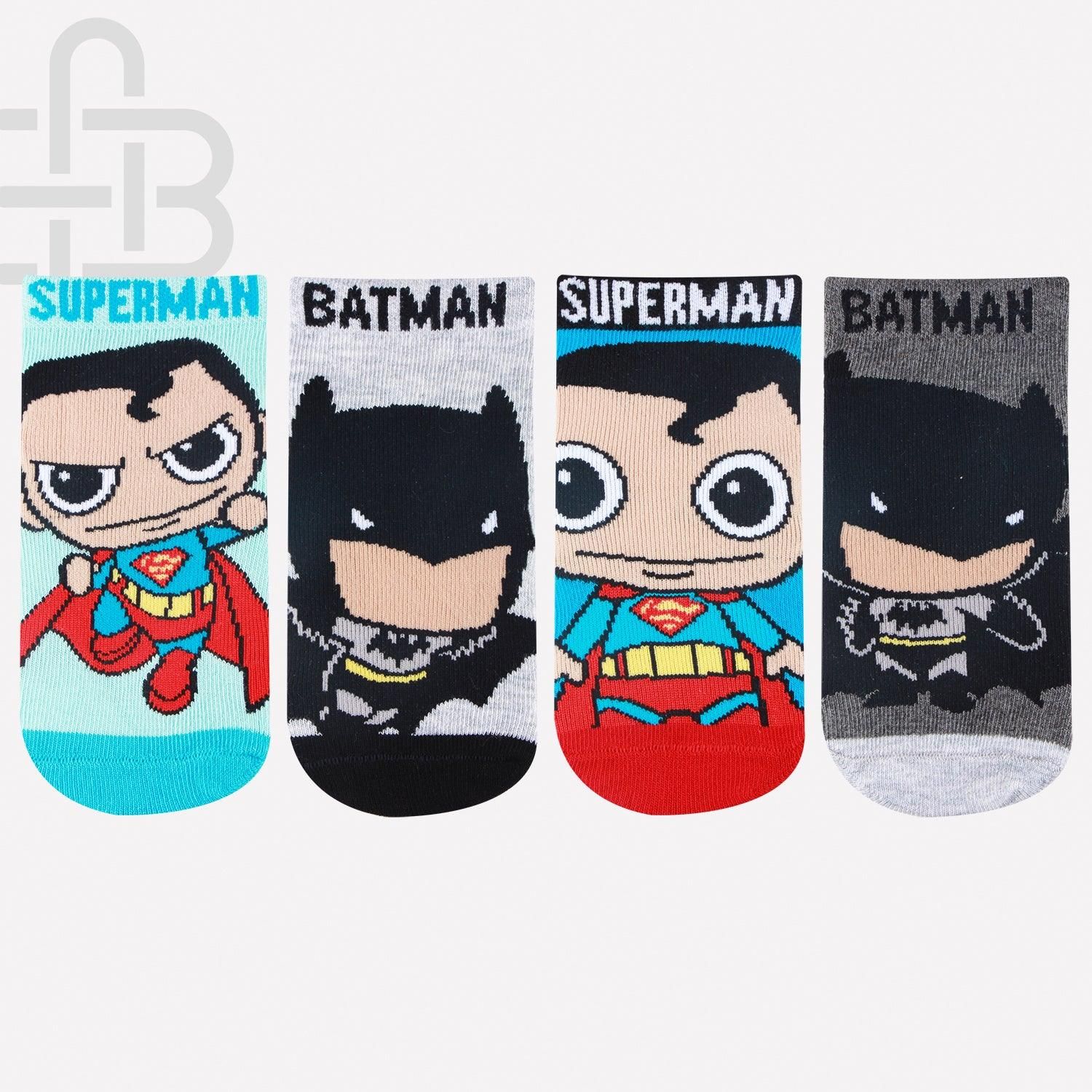 Chibi Batman & Superman Baby Unisex Socks - Pack Of 4 Assorted 6 - 12 Months
