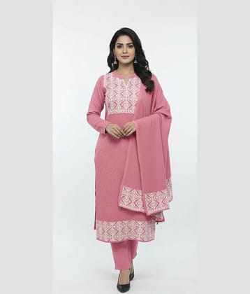WOOL'S KART Women Woollen Printed A-line Kurti With Palazzo ( Pink )