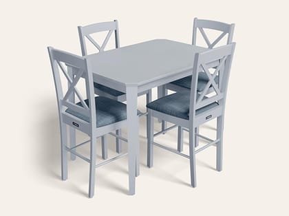 Oregano Rectangular 4-Seater Solid Wood Dining Set -1-Year Warranty, Grey, with 4 Chairs