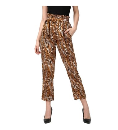 Womens Polyester Animal Print Elasticated Trousers Size 30 (Orange - Black)