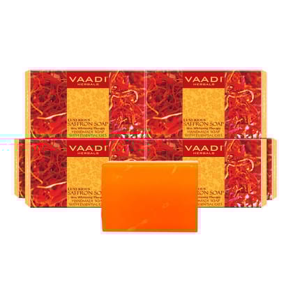 Vaadi Herbals Super Value Luxurious Saffron Skin Whitening Therapy Soap, 75g (Pack Of 6) Vaadi Herbals Super Value Luxurious Saffron Skin Whitening Therapy Soap, 75g (Pack Of 6) - 450 g (Pack of 1)