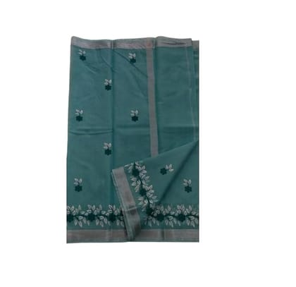 Sewa Sansthan Art-Handmade Embroidered Kota Doria Saree With Attached Blouse Piece, Blue