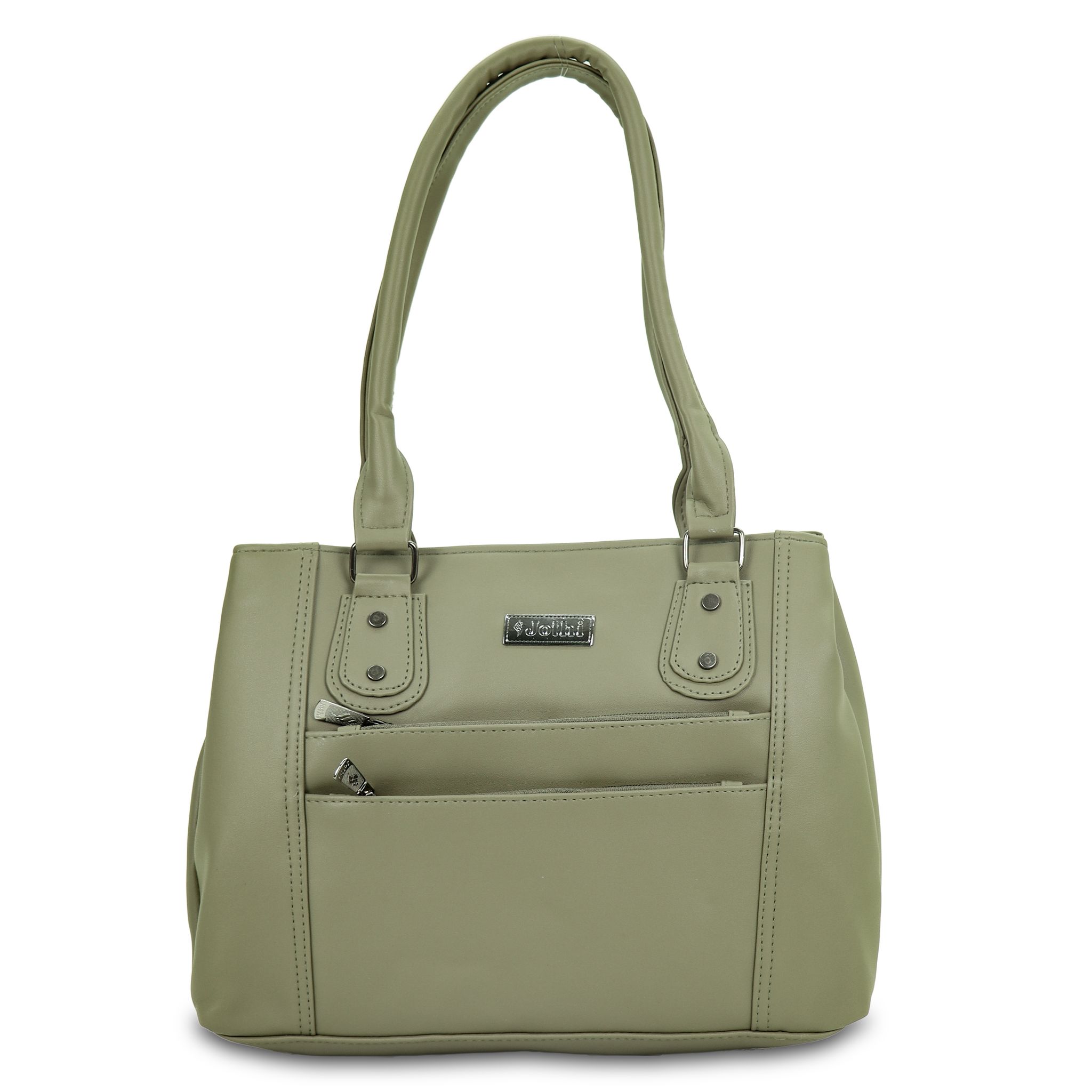 Jothi Duvera Premium Womens Handbag | 3-Compartment Synthetic Leather Tote | Tumbled Matte Finish | Water-Resistant | Soft Base | Olive Green