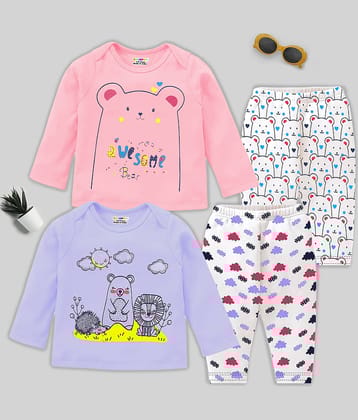 Kuchipoo Multicolor Cotton Blend Baby Girl T-Shirt & Pyjama Set ( Pack of 2 )