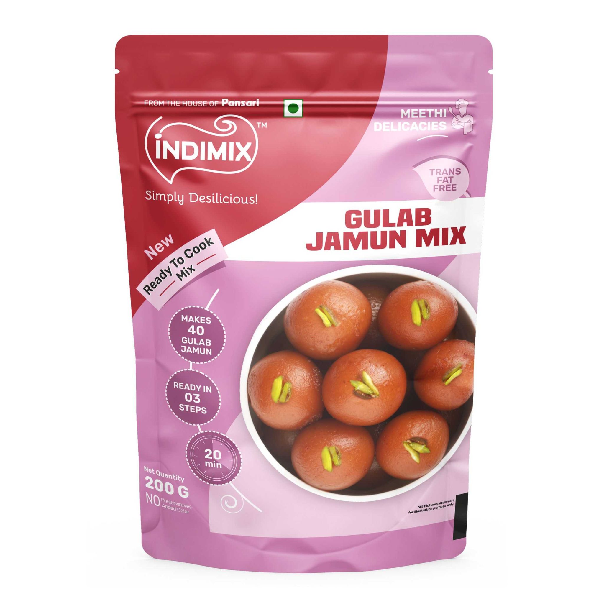 Indimix Ready to Cook Gulab Jamun - 200g ( Pack of 50 )