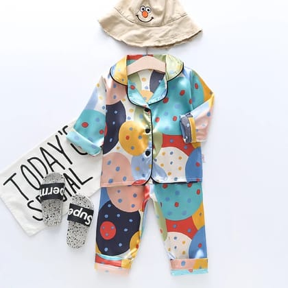 Printed  Satin Co-ord Set for Boys and Girls-0-1 year