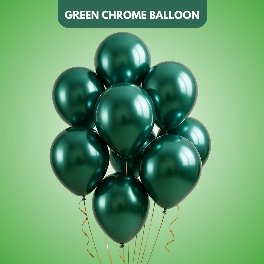 Chrome Green Rubber / Latex Balloon - Helium Quality - 12 inches - 10PC - Party and Festive Needs | Buy online on ZillyBuy