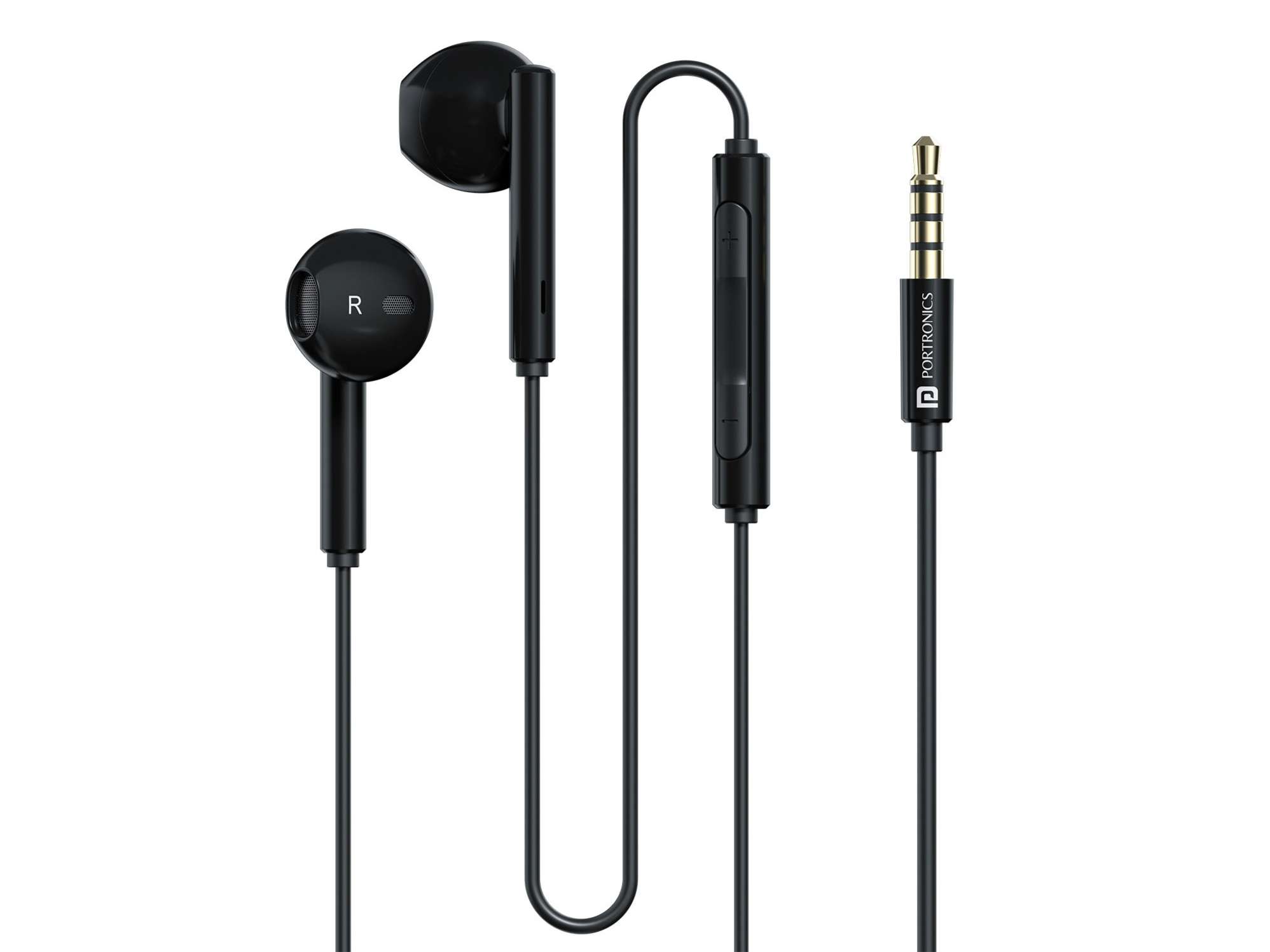 Portronics Conch Theta A 3.5mm Aux Jack, HD Mic, TPE Anti Tangle Material, Unique Earbuds Design - Black