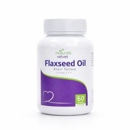 Natures Velvet Flaxseed Oil 500 mg Softgels with Omega 3-6-9 for Heart, Skin & Hair Health Support – 60 Softgels