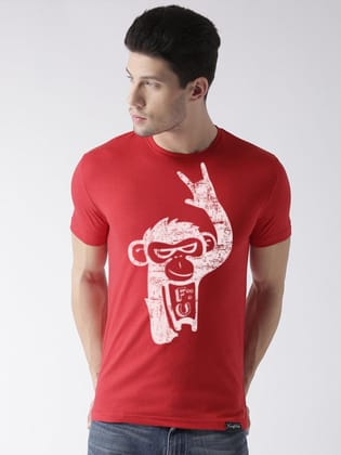 Young Trendz Bio-Wash Cotton Half Sleeve MONKEY Graphic Printed RED T-Shirt-RED / Medium / 100% Bio Wash Cotton