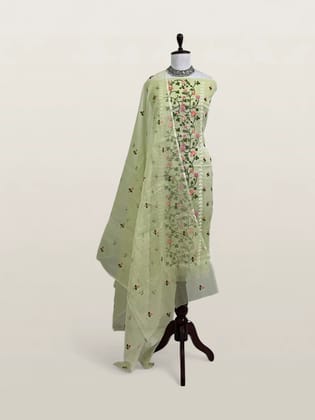 Kota Doria Dress Material Pista Green Floral Jaal