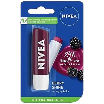 Nivea Lip Balm, Blackberry Shine, 24h Moisture With Natural Oils, Ruby Red Shine & Berry Aroma, 4.8 g