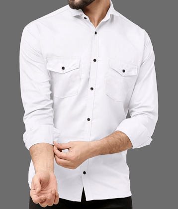 Qlonz store Cotton Blend Regular Fit Solids Full Sleeves Men's Casual Shirt - White ( Pack of 1 )