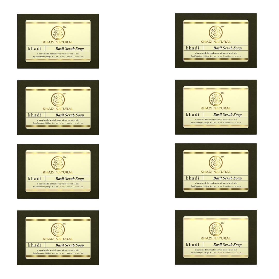 Khadi Natural Herbal Basil Scrub Soap Combo Pack Of 6 – 125gm Each