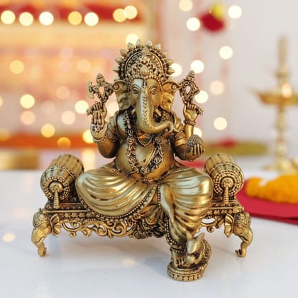 Brass Showpiece Ganesh Ji God Idol Statue, Made From Machine (BSMAS1804 G)