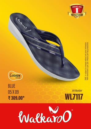Walkaroo WL7117 Blue L No 7 Ladies Slipper
