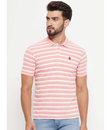 RELANE Pack of 1 Cotton Blend Regular Fit Striped Half Sleeves Men's Polo T Shirt ( Pink )