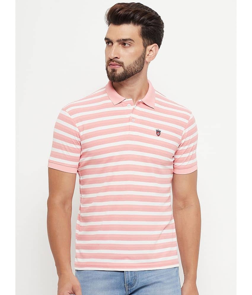 RELANE Pack of 1 Cotton Blend Regular Fit Striped Half Sleeves Men's Polo T Shirt ( Pink )