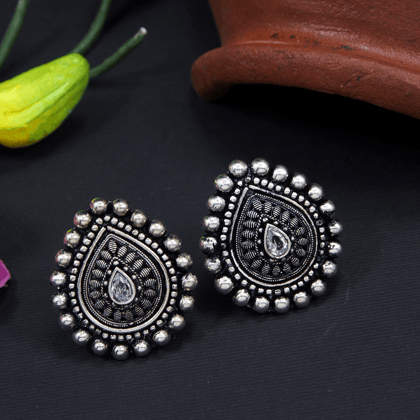 Silver Plated Teardrop Multi Coloured Artwork Antique Earring- AER 3585