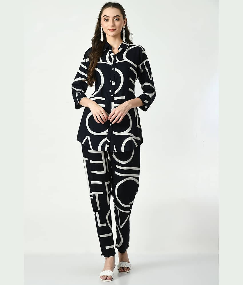 MAURYA Women Printed Shirt With Trousers Co-Ord Set ( Navy Blue )