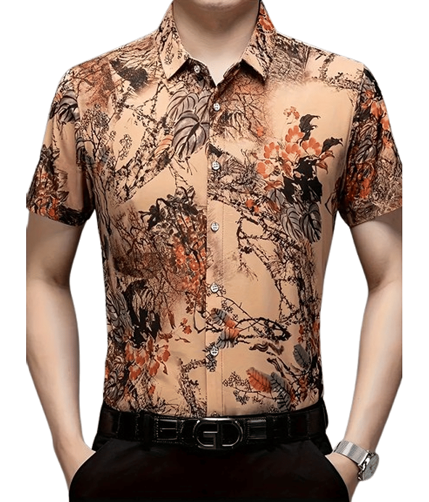 BEAUE Poly Cotton Regular Fit Printed Half Sleeves Men's Casual Shirt - Orange ( Pack of 1 )