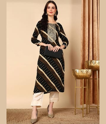 Vaamsi Cotton Blend Printed Straight Women's Kurti - Black ( Pack of 1 )