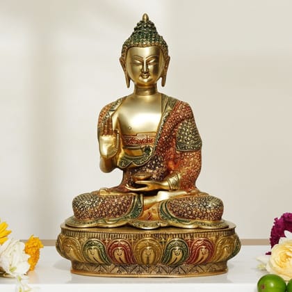Brass Buddha Big Idol - Handcrafted Meditation Sculpture, Height : 16 Inch (BSMAS660 D)