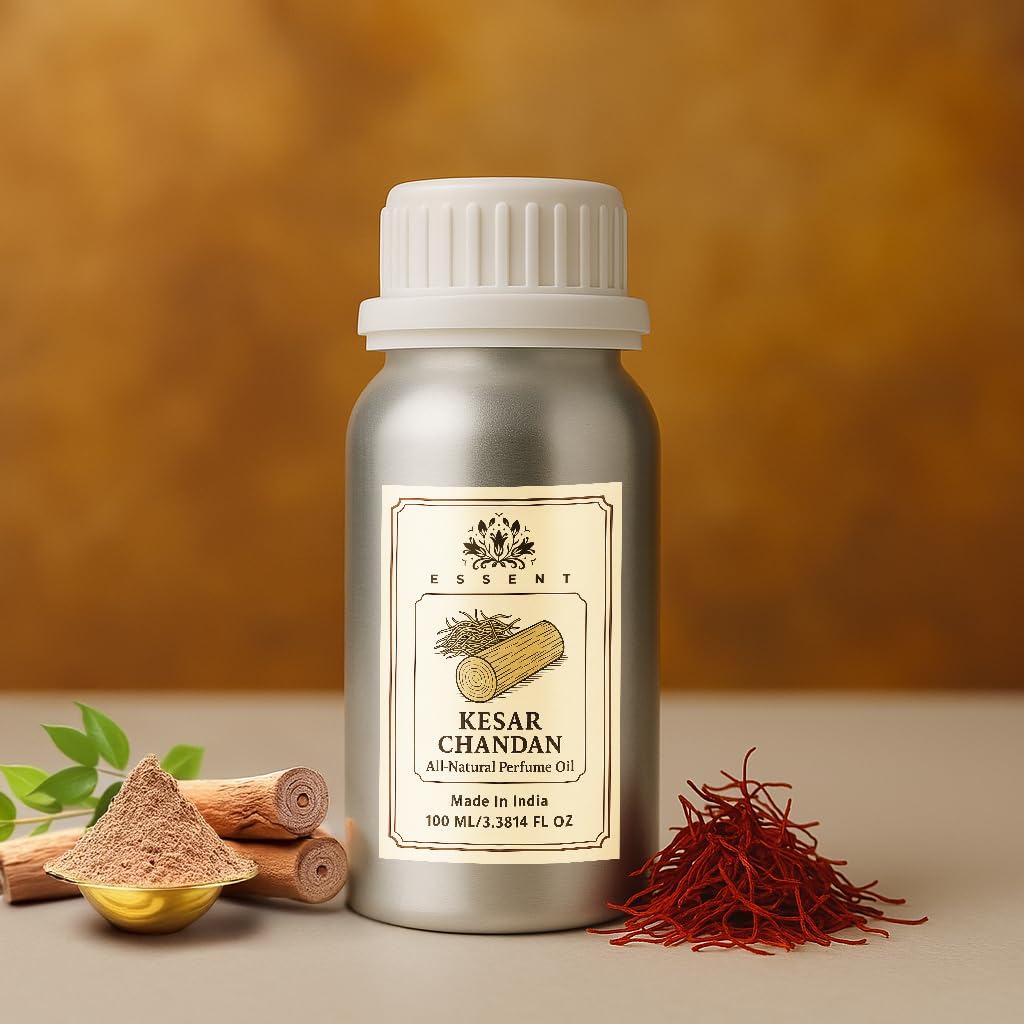 Essent Kesar Chandan Unisex Roll-On Attar  3.38 fl. oz. (100 ml) | Long-Lasting Natural Fragrance | Alcohol-Free Perfume Oil