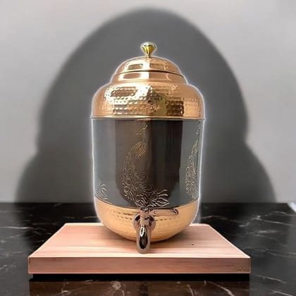 Pure Copper Water Dispenser Antique Itching Peacock Design 8 Litre