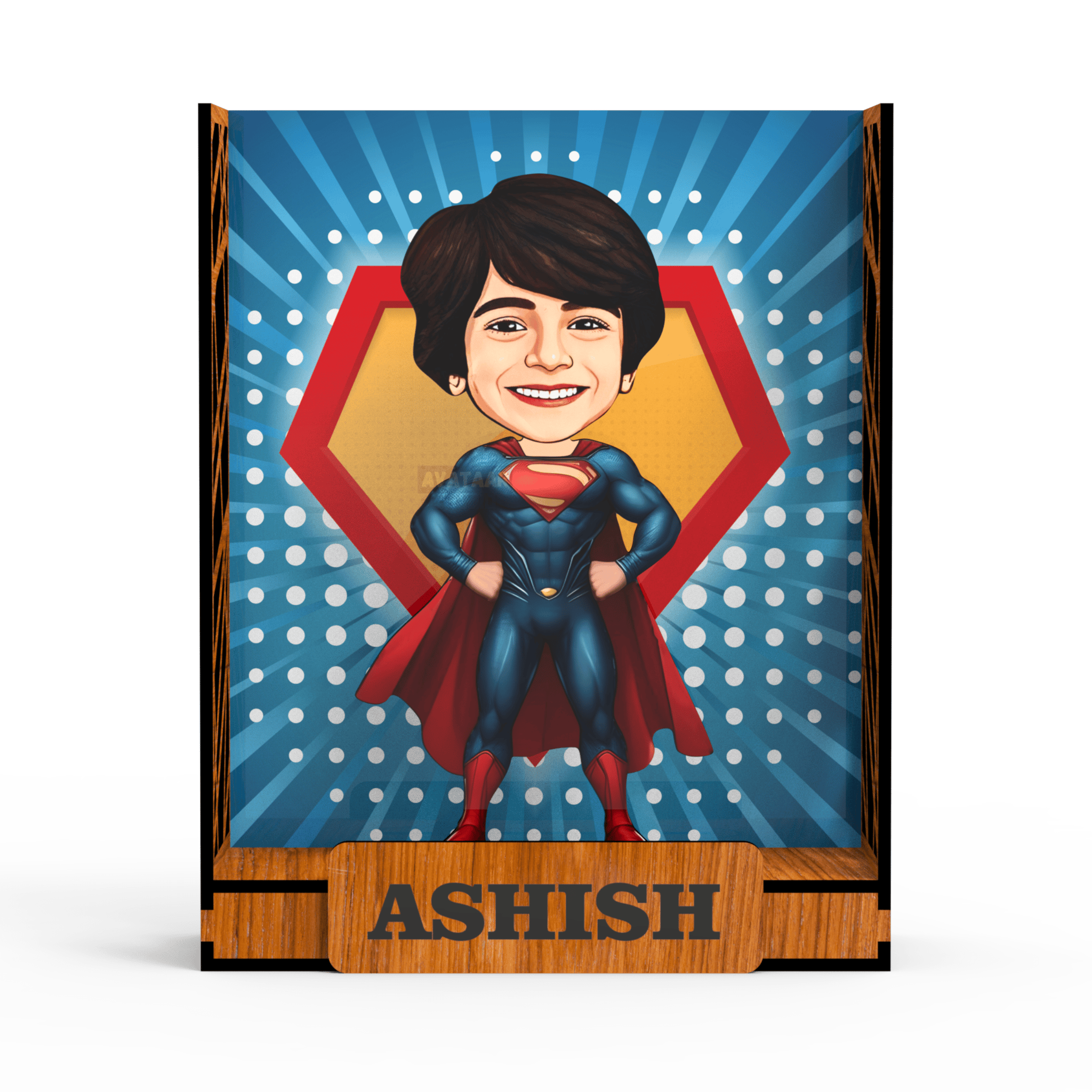 Avataar Studio Personalized Gift for Husband, Wife, Boyfriend, Girlfriend Character Caricature Photo Frame Unique Design Customized Gift for Friends & Family Return Gift (SUPERMAN Box, With Name)