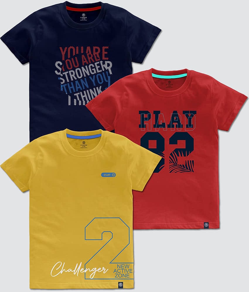 CODEZ Pack of 2 Boys Cotton Blend T-Shirt ( Multi Color )