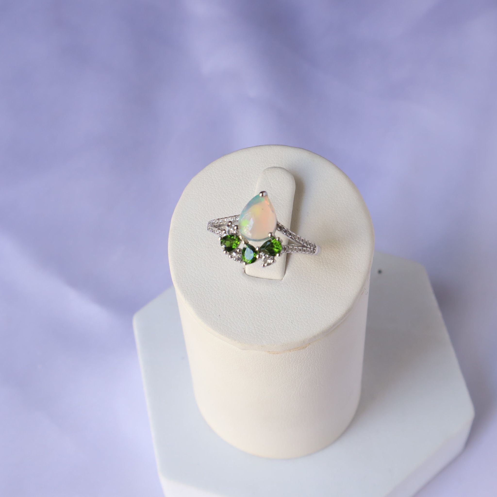 Moonlit Opal and Tsavorite Ring-US 9