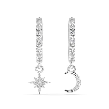 Moon star charm hoop - Pair-rhodium