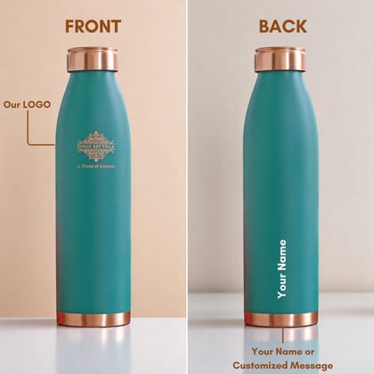 Personalized Copper Silk Finish Water Bottle 900 ML-Green